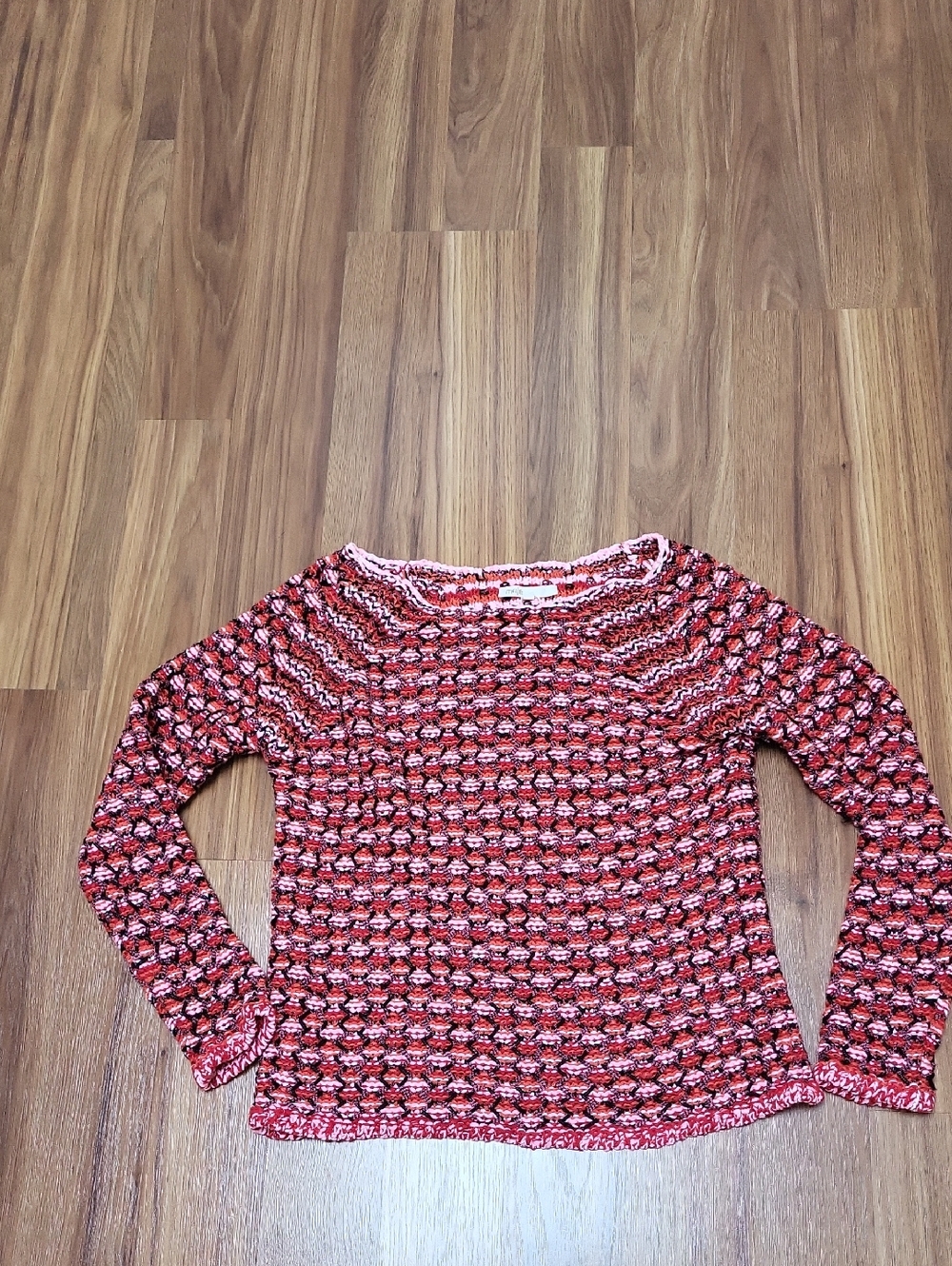 Maje Multitone Red Bateau Neck  Knit Sweater